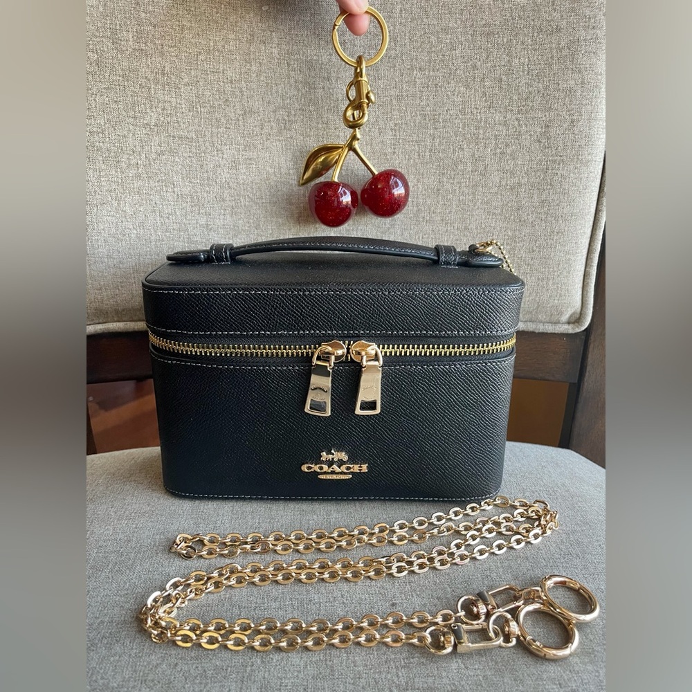NWT！3PCS COACH COSMETIC CASE CROSSBODY BAG (COACH CW727) GOLD/BLACK gift receipt